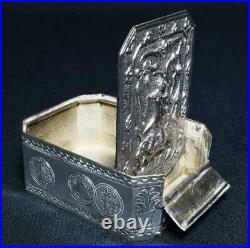 Antique Chinese Silver Plated Snuff/Opium Box 19thC Signed