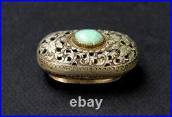 Antique Chinese Silver Pomander Box, Perfume Diffuser, Jade Cabochon