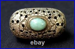 Antique Chinese Silver Pomander Box, Perfume Diffuser, Jade Cabochon