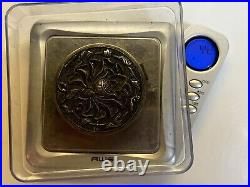 Antique Chinese Silver Repousse Flower Mirror Powder Compact Box China Dynasty