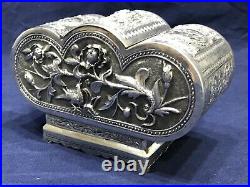 Antique Chinese Silver Repousse Hinged Top Box On Pedestal UNIQUE SHAPE