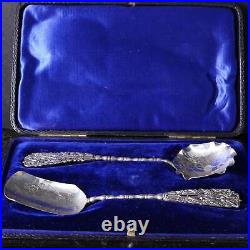 Antique Chinese Silver Sugar Spoons in presentation box