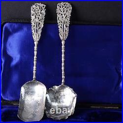 Antique Chinese Silver Sugar Spoons in presentation box