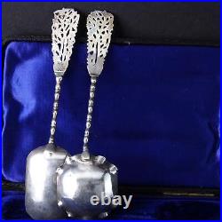 Antique Chinese Silver Sugar Spoons in presentation box