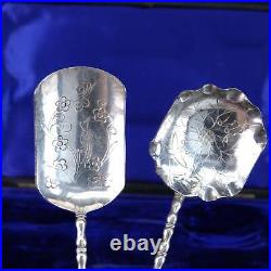 Antique Chinese Silver Sugar Spoons in presentation box