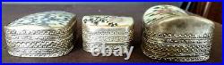 Antique Chinese Silver Trinket Boxes 3 w-Porcelain Hand Inlaid Tops Early 1900's
