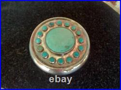 Antique Chinese Silver Turquoise Cabochon Snuff Patch Box Older Estate