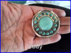 Antique Chinese Silver Turquoise Cabochon Snuff Patch Box Older Estate