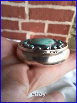 Antique Chinese Silver Turquoise Cabochon Snuff Patch Box Older Estate