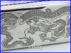 Antique Chinese Silver cigar Box EXPORT China 1890 1910 DRAGON DECORATION