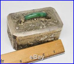 Antique Chinese Silver tone Box With Jade Handle 4''x 3'' x 2'' Inches