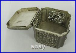 Antique Chinese Silvered Antimony Mother Of Pearl Picture Set Pierced Hinged Box