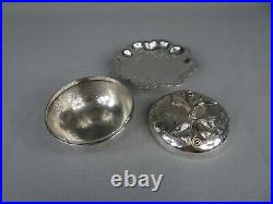 Antique Chinese Silverplate Silver Plated Pumpkin Box & Saucer W Birds