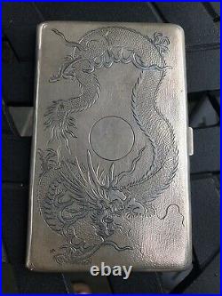 Antique Chinese Solid Silver Cigarette Case Or Card Box Engraved With Dragon