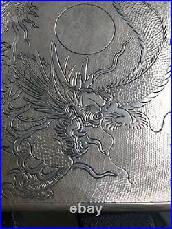 Antique Chinese Solid Silver Cigarette Case Or Card Box Engraved With Dragon