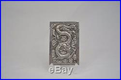 Antique Chinese Solid Silver Dragon Bamboo Card Case