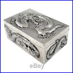 Antique Chinese Solid Silver Dragon Trinket Box by Wang Hing C. 1890 Oriental