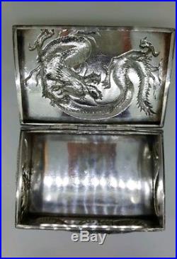 Antique Chinese Solid Silver Dragon Trinket Box by Wang Hing C. 1890 Oriental