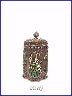 Antique Chinese Solid Silver Enamel Tea Caddy A Museum Piece
