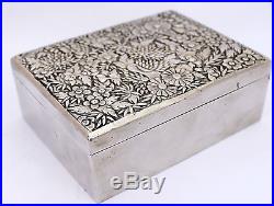 Antique Chinese Solid Silver Floral Jewellery Box WANG HING