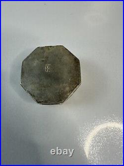 Antique Chinese Solid Silver Hexagonal Pill Box with Embossed Floral Fish Motif