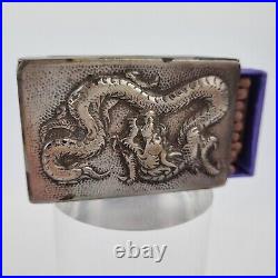 Antique Chinese Solid Silver Match Box Sleeve By Zee Sung Dragon