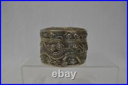 Antique Chinese Solid Silver Round Box Dragon Hallmarked