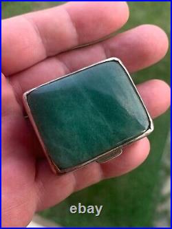 Antique Chinese Solid Silver withGreen Stone Pill Box