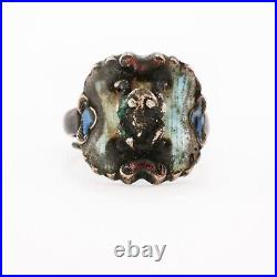 Antique Chinese Sterling Enamel Figural Frog Ring 4 Original Box