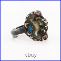 Antique Chinese Sterling Enamel Figural Frog Ring 4 Original Box