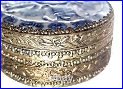 Antique Chinese Sterling Silver Box Blue & White Porcelain Lid