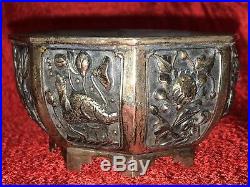 Antique Chinese Sterling Silver Box-Dragons, Lotus, Birds