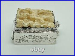Antique Chinese Sterling Silver Canton Carved Woman Top Trinket Pill Box