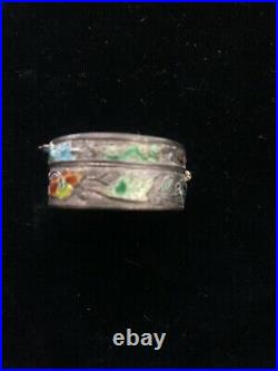 Antique Chinese Sterling Silver Enamel Pill Box