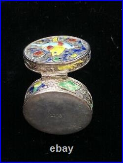Antique Chinese Sterling Silver Enamel Pill Box