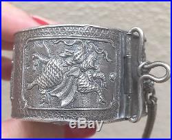 Antique Chinese Sterling Silver Hanging Belt Pocket Box Pendant