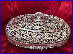 Antique Chinese Sterling Silver Open Work Hinged Signed Box