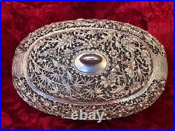 Antique Chinese Sterling Silver Open Work Hinged Signed Box