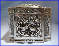 Antique Chinese Sterling Silver Pierced/Reticulated Cricket/Potpourri Box 1920s