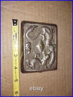 Antique Chinese Sterling Silver Repousse Dragon Embossed Cigarette Box Case