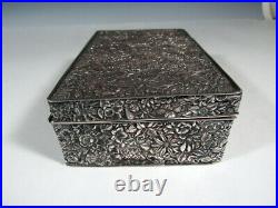 Antique Chinese Sterling Silver Repousse Floral Box