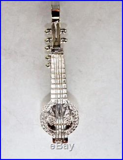 Antique Chinese Sterling Silver Ruan Guitar Snuff Box 6 3/4 Tall 167 grams