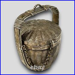 Antique Chinese Sterling Silver Salt Dish Trinket Box Wedding Basket Shape
