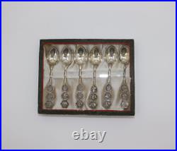 Antique Chinese Sterling Silver Spoon Boxed Set of 6 Flatware Utensil Silverware