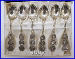 Antique Chinese Sterling Silver Spoon Boxed Set of 6 Flatware Utensil Silverware