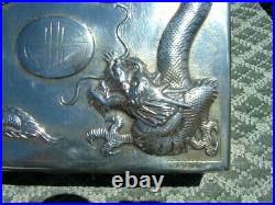 Antique Chinese Sterling With Repousse Dragons Cigar Box 610 Grams