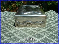 Antique Chinese Sterling With Repousse Dragons Cigar Box 610 Grams