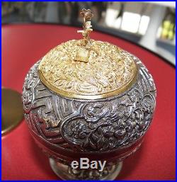 Antique Chinese Straits Betel Nut Box, Silver Gold Gild ca. 1800s Peranakan