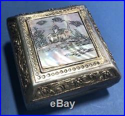 Antique Chinese Straits Vietnam Asian Silver Box Mother Of Pearl