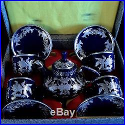 Antique Chinese Tea Set, Sterling Silver & Ceramic, From 1920s Original Box